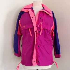 Vintage 80s 90s Columbia Neon Color Block Gizzmo Ski Jacket